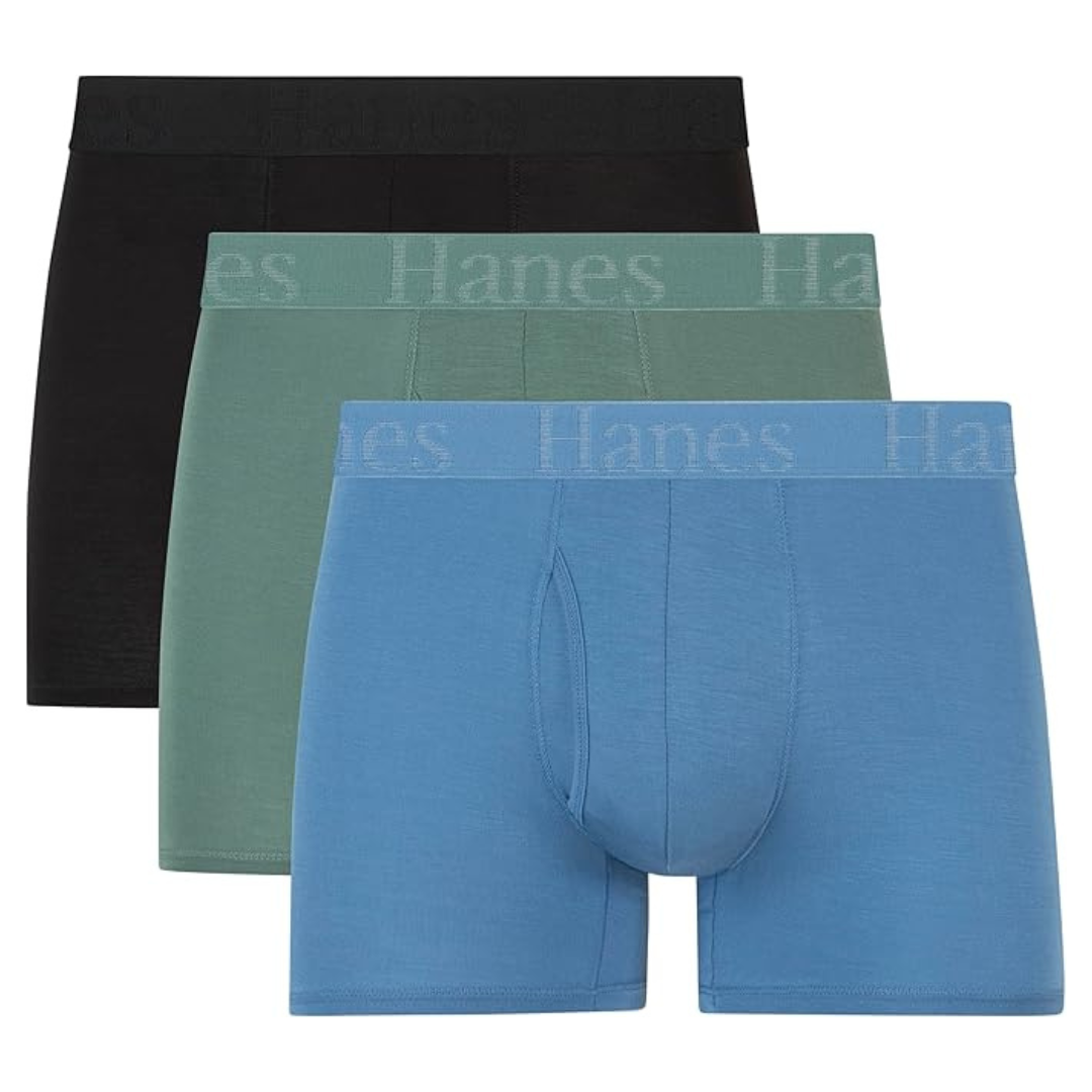 3-Pack Hanes Men's Elastic Waistband Spandex Trunk Underwear