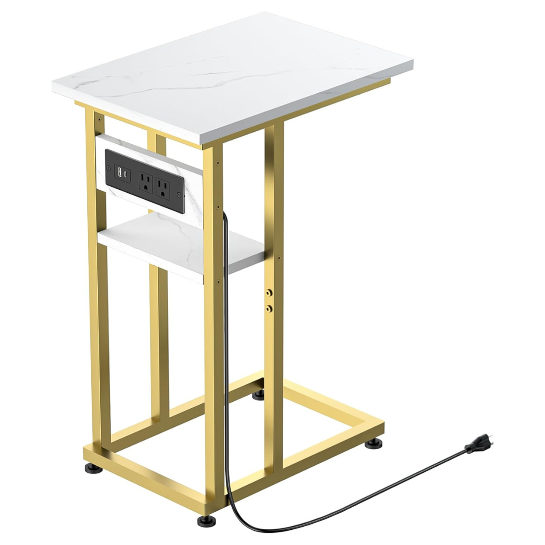BALEINE Side Table With Dual USB-C Ports And Outlet