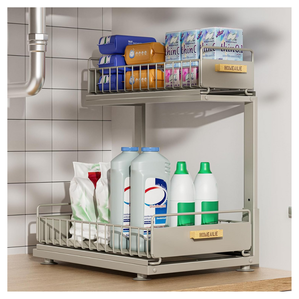 HOMEAILIE High Adjustable 2 Tier Under Kitchen Sink Organizer