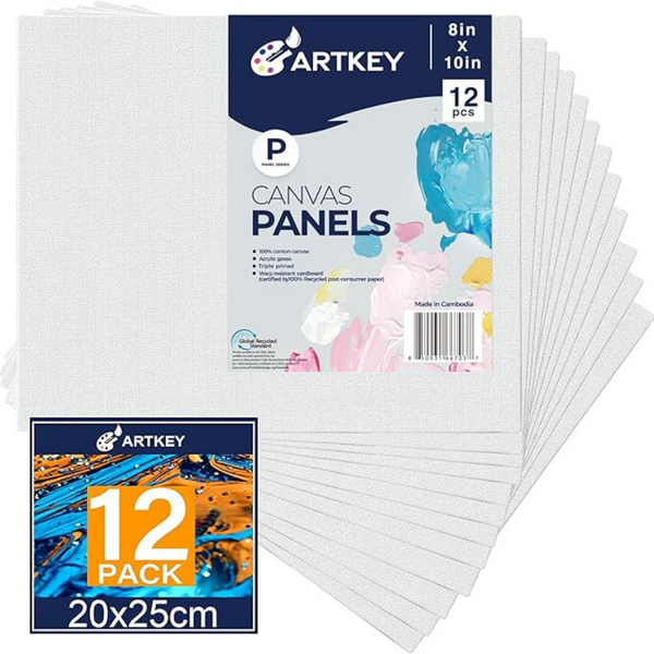 12-Pack 8" x 10" Artkey Cotton White Blank Canvas Boards for Painting