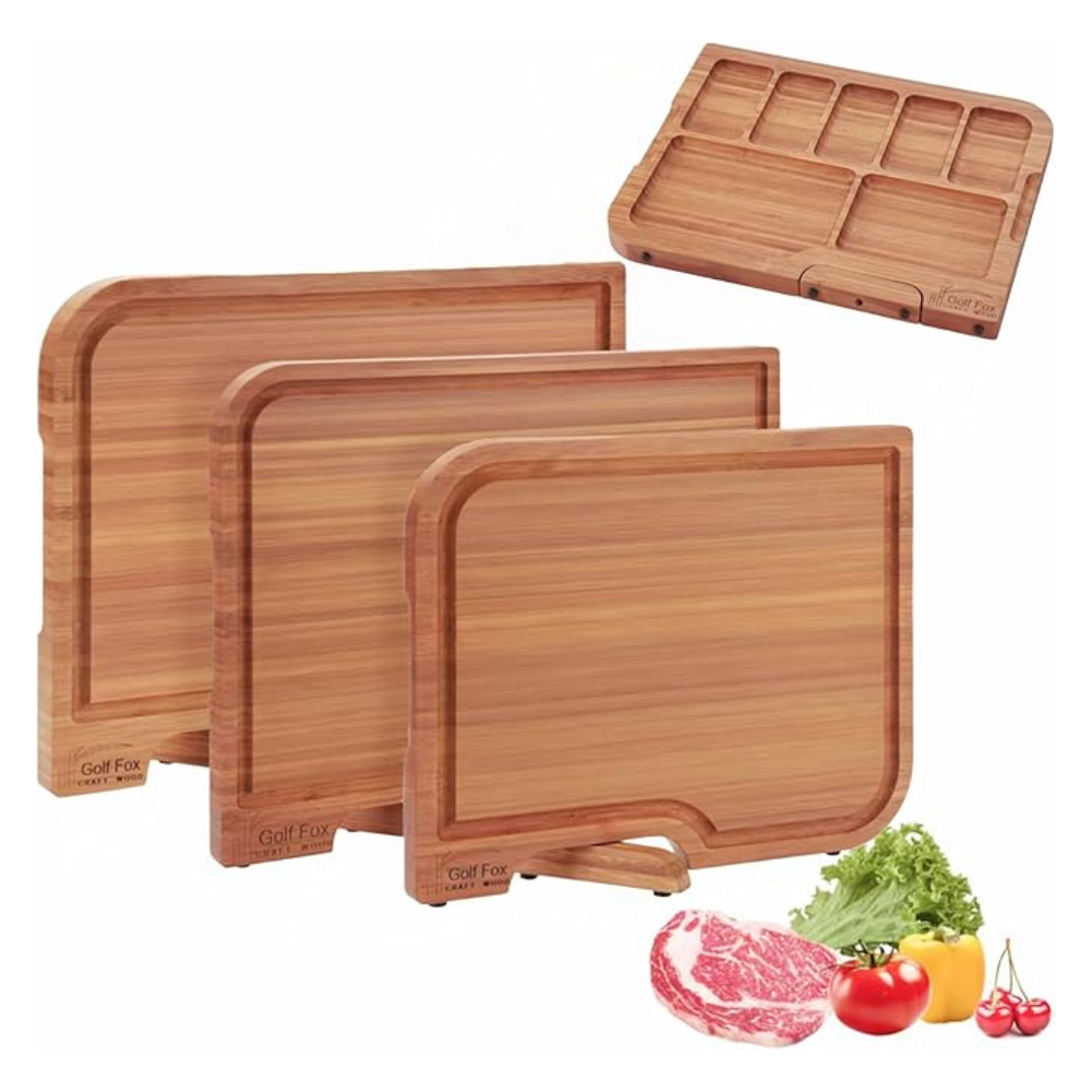 3-Piece Bamboo Double Sided Vegetable Cutting Board Set