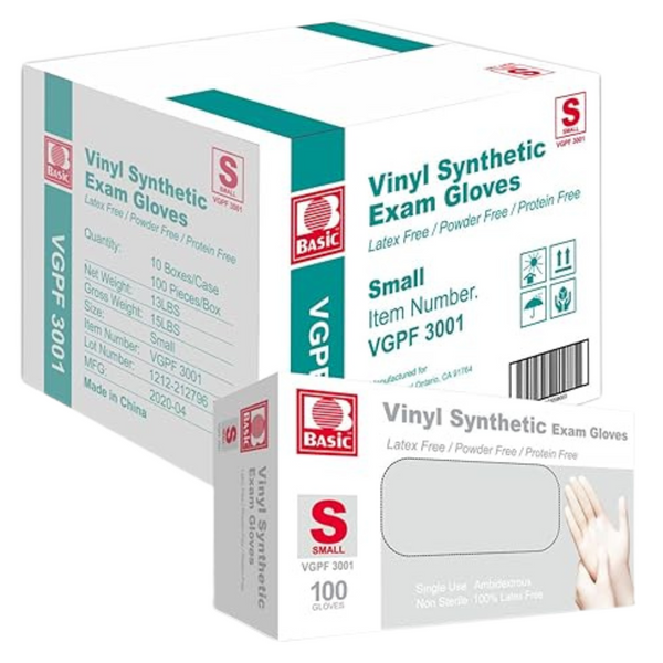 Basic Medical Clear Vinyl Exam Gloves – Latex-Free & Powder-Free (Case Of 1,000), Small