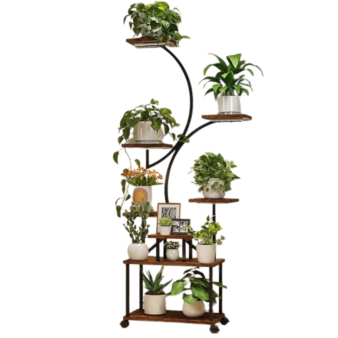LotFun 8-Tiered Indoor L-Shaped Plant Stand With Grow Lights