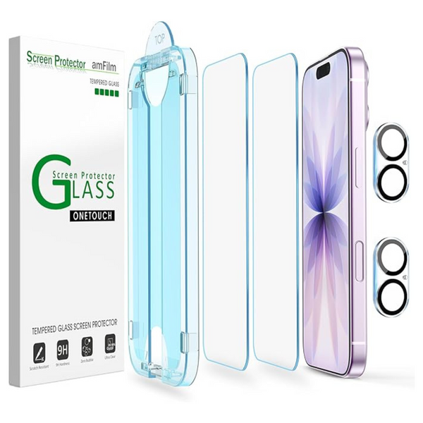 2-Pack AmFilm OneTouch Screen & Camera Lens Protector For iPhone 17 Series