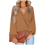 Women's Surplice V Neck Pullover Sweater Top