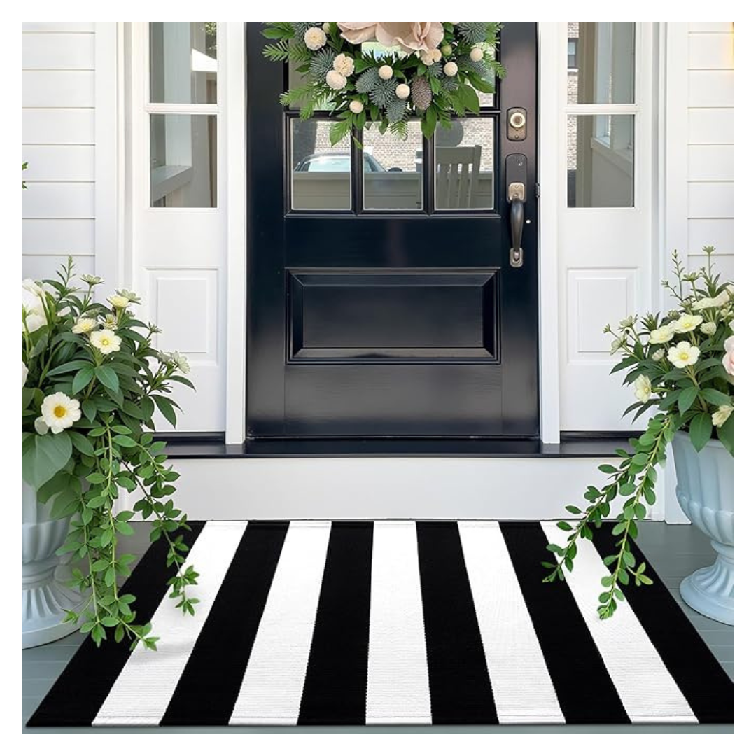 OLANLY 2Ɗ" x 3ƍ" Black And White Washable Striped Cotton Rug