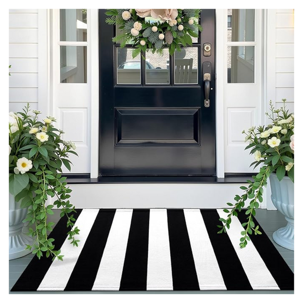 OLANLY 2Ɗ" x 3ƍ" Black And White Washable Striped Cotton Rug