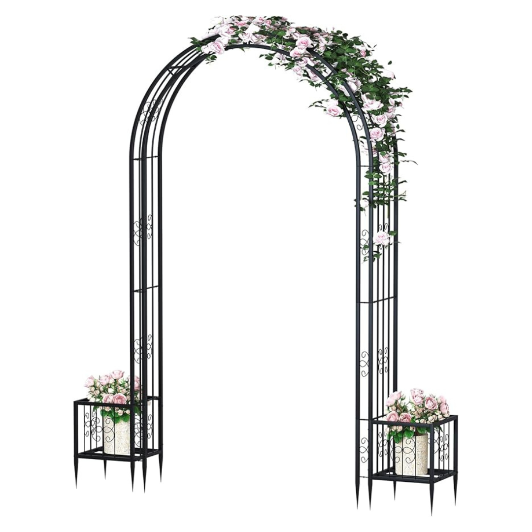 102" Steel Garden Arch Arbor Trellis With Planter Boxes