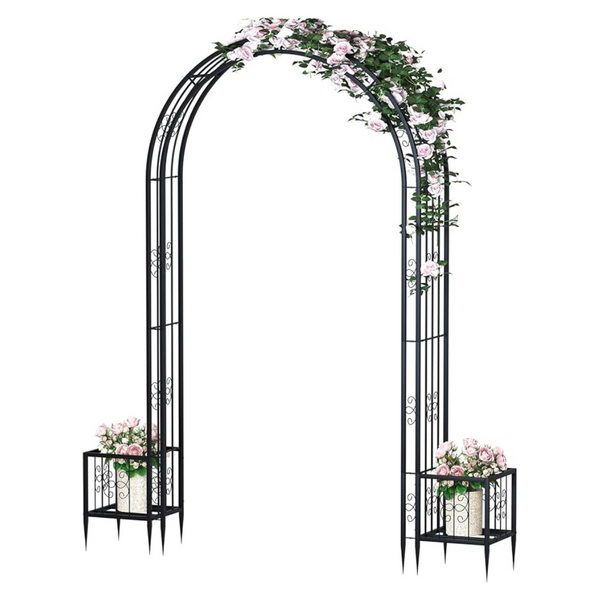 102" Steel Garden Arch Arbor Trellis With Planter Boxes
