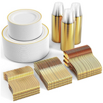 600-Piece Gold Disposable Dinnerware Set for 100 Guests