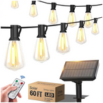 60-Ft Weatherproof 15-LED Bulb Solar String Lights w/ 8-Modes & Remote