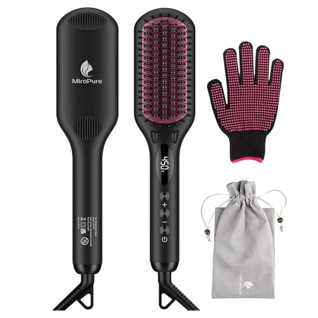 MiroPure 2-in-1 Enhanced Ceramic Hair Straightener Brush (Black)