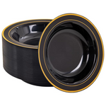 Nervure 50 Pack Heavy Duty Black Plastic Bowls With Gold Rims