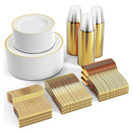 FOCUSLINE 600 Pcs Gold Dinnerware Set For 100 Guests