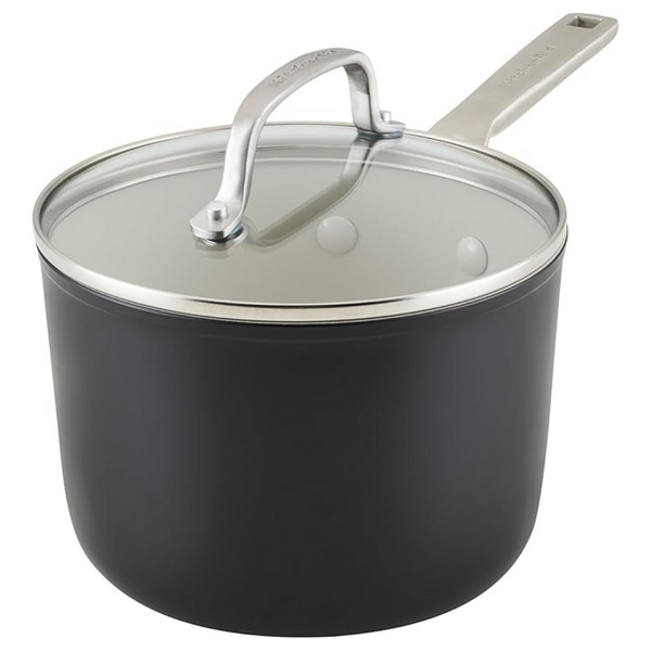 KitchenAid Hard Anodized Ceramic Nonstick Cookware Sauce Pan With Lid, 3 Quart