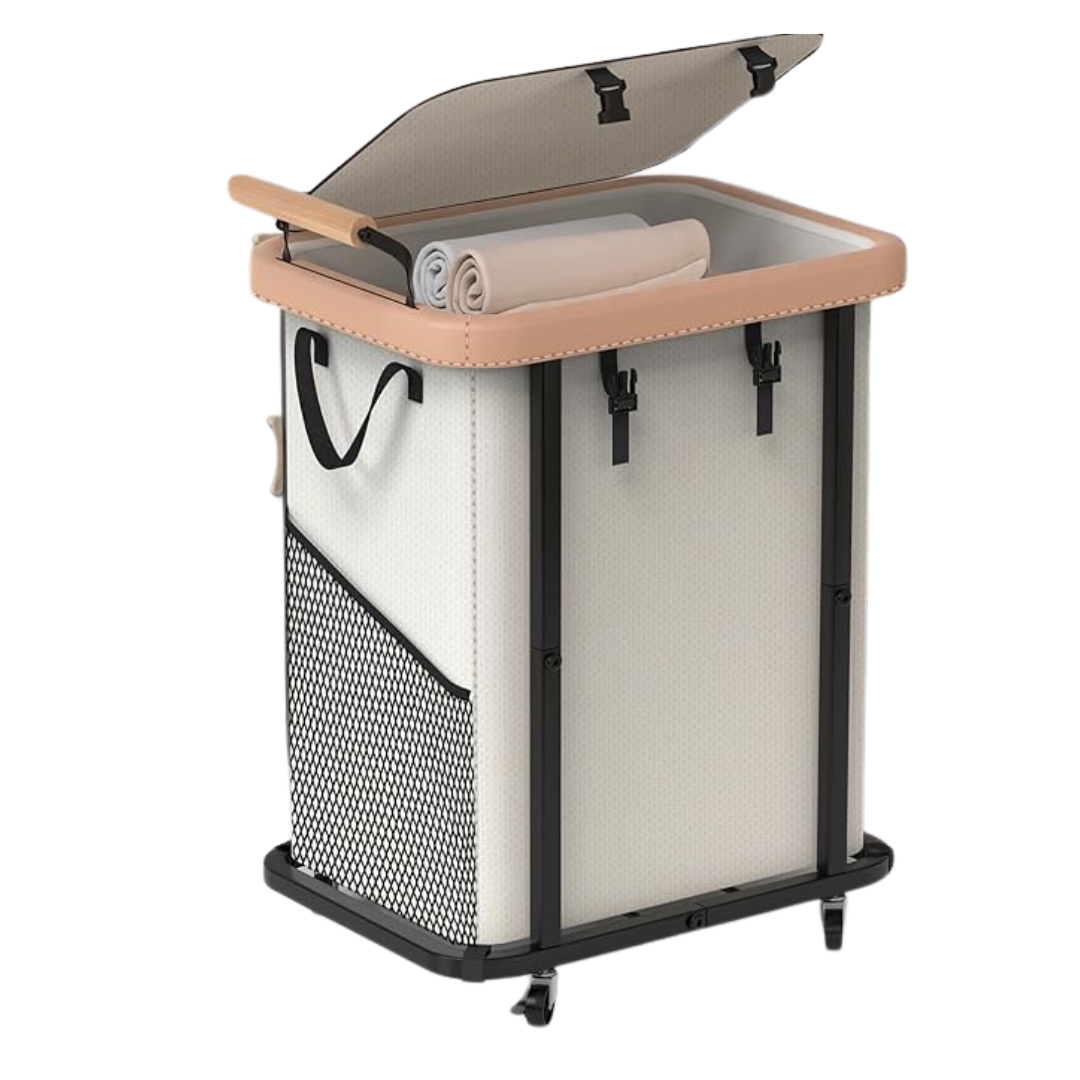 40-Gal High-Grade Laundry Basket W/ Wheels & Wooden Handles