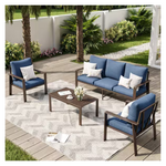 4-Piece Poteban Metal Patio Conversation Set With Navy Cushions