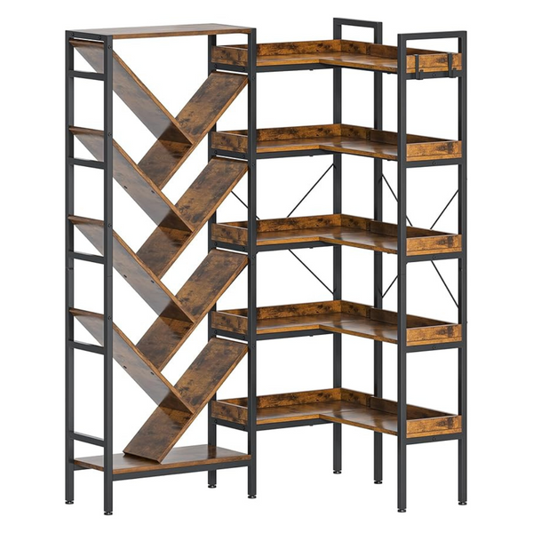 5-Tier 69.3" Tall Corner Bookshelf With Large Open Shelves