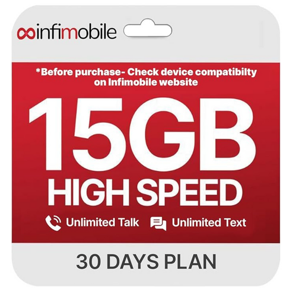 1-Month Infimobile Prepaid Plan SIM (15 GB Data/Unlimited Talk/Text )
