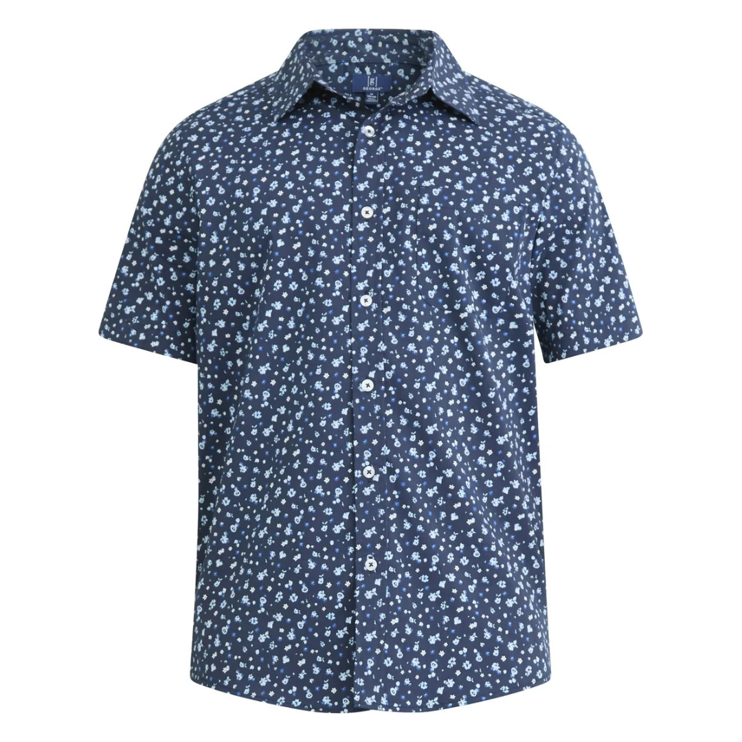 George Men's & Big Men's Button-Up Commuter Shirt W/Short Sleeves