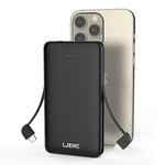 10,000mAh Portable Slim Power Bank with Built-in Cables