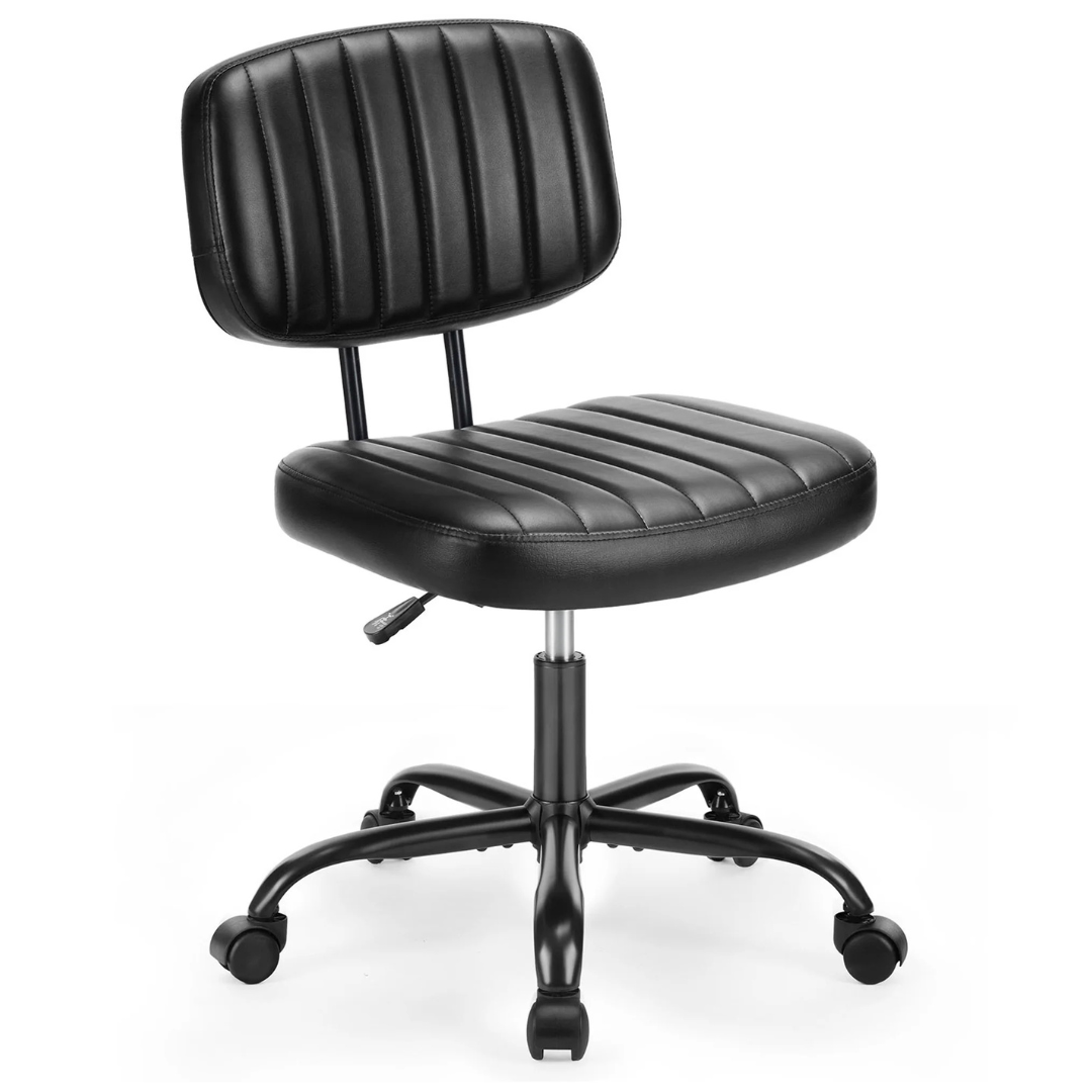 PU Leather Wheels Armless Comfy Small Office Desk Chair