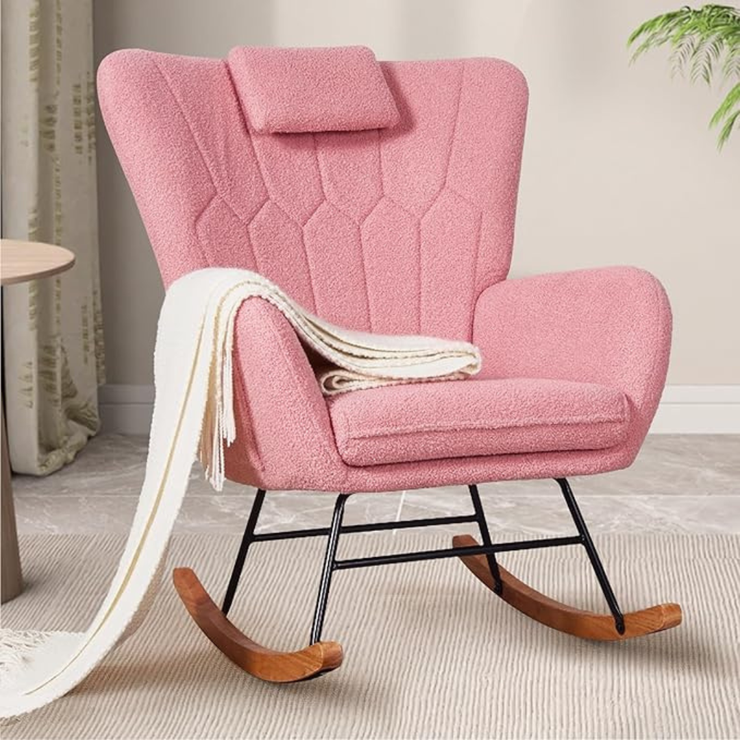 Vecelo Teddy Upholstered Nursery Rocking Chair with Headrest