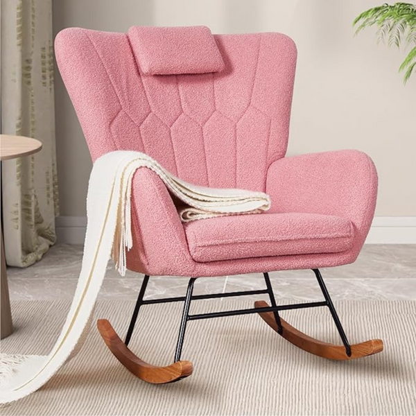 Vecelo Teddy Upholstered Nursery Rocking Chair with Headrest