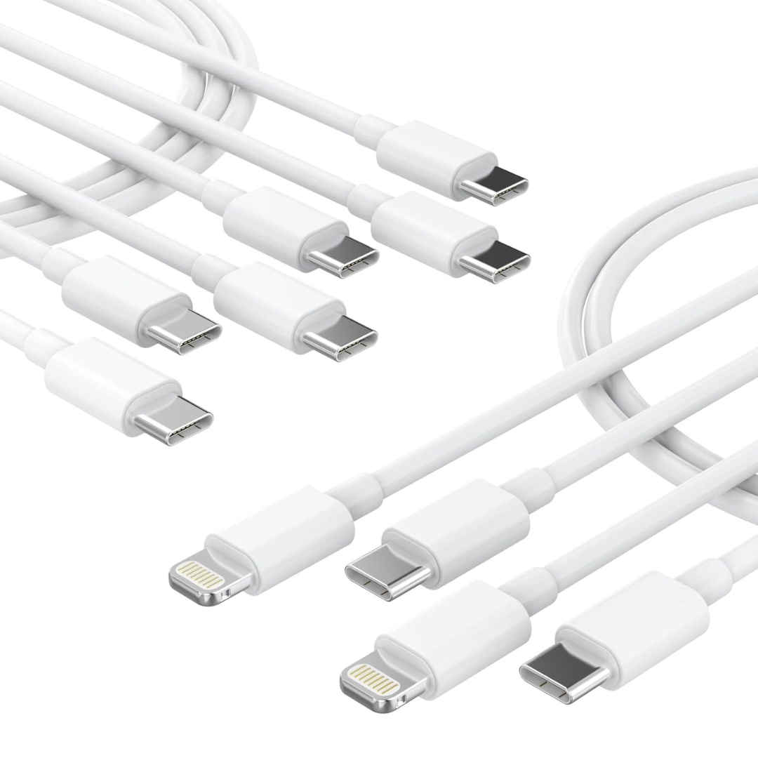 3-Pack iGENJUN 6ft USB-C to USB-C Cable w/ 2-Pack USB-C to Lightning Cable