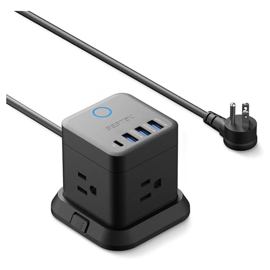 Vertical Cube Power Strip With USB With 3 Outlets, 3 USB-A & 1 USB-C Ports