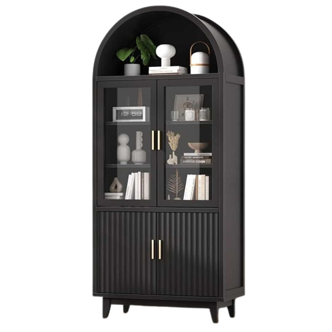 FiveWillowise Modern Fluted Arched Cabinet W/ Glass Door