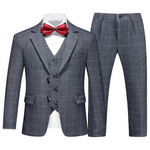 Boys' Plaid Slim Fit 3-Piece Formal Tuxedo Suit Set