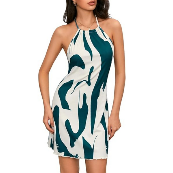 Women's Tie Backless Halter Neck Sleeveless Plisse Dress