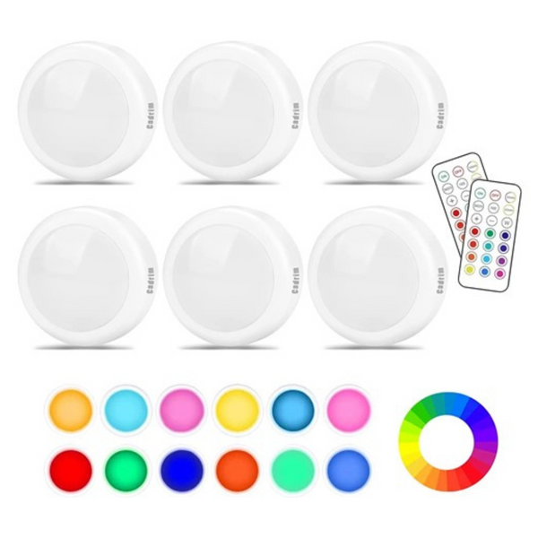 6-Pack Cadrim 13 Colors Changeable LED Puck Lights