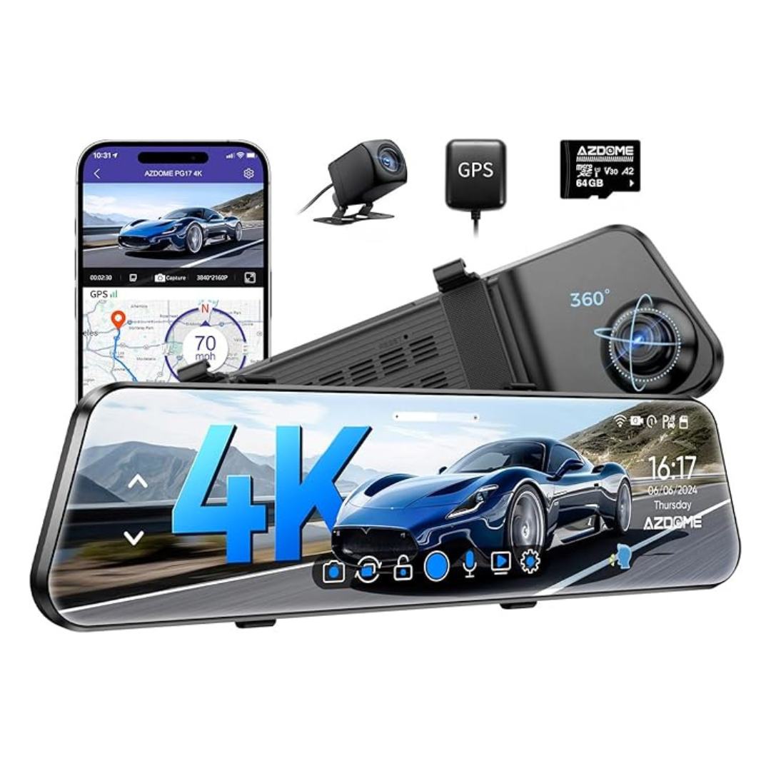 Azdome PG17 12" WiFi Mirror Dash Cam (4K Front/1080p Rear)
