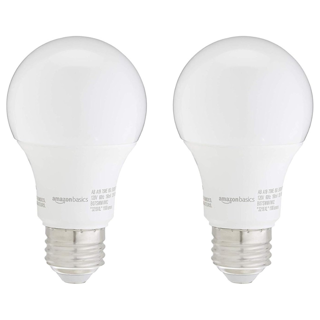 2-Pack Amazon Basics A19 75 Watt Equivalent LED Light Bulbs