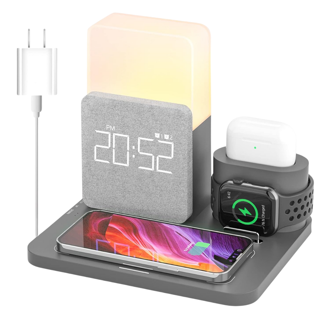 7-in-1 Wireless Charger Station With Dual Alarm Clock