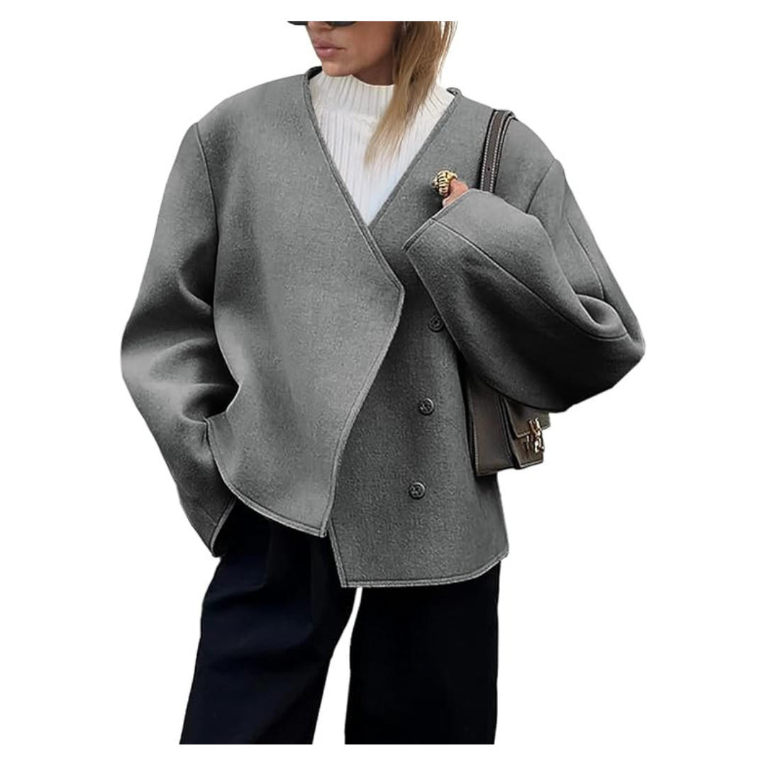 Women's Fall V Neck Short Pea Cropped Wool Jackets (Various)
