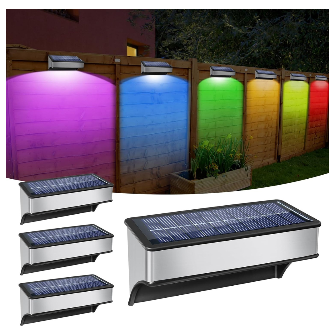 4-Pack Solar Outdoor RGB Color Changing Fence Lights