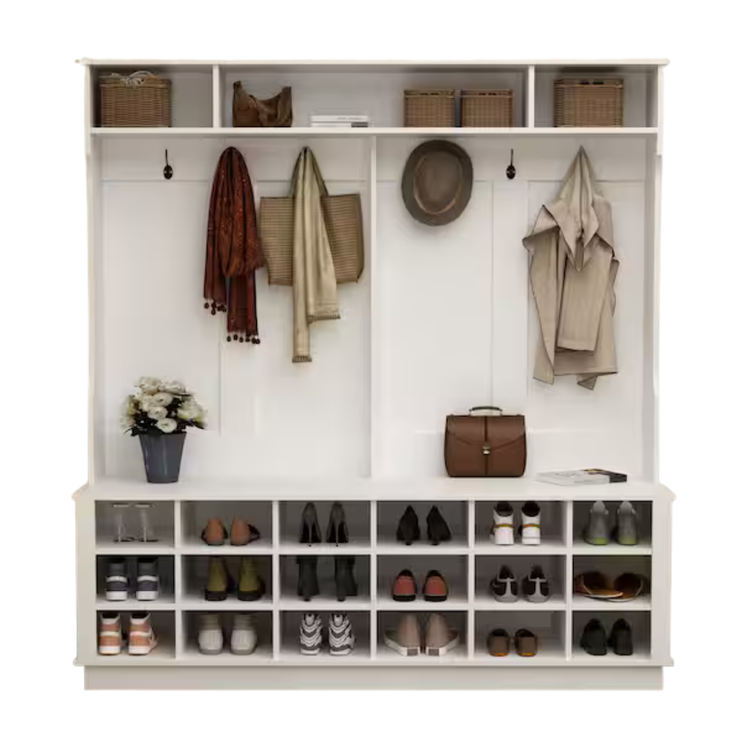 FUFU & GAGA 63" W Wood 3-in-1 Hall Tree Coat Rack Shoe Storage Bench