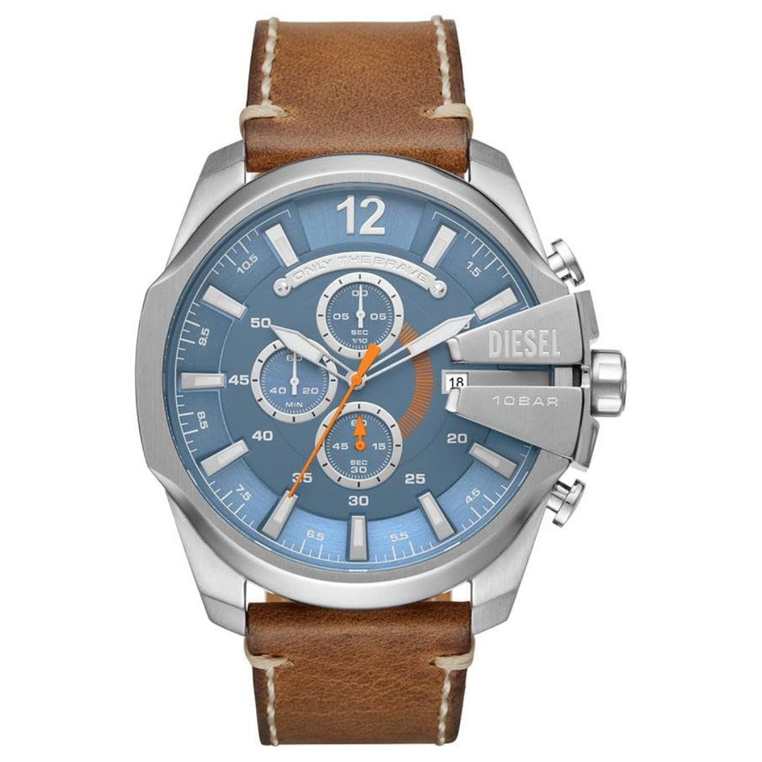 Diesel Mega Chief Stainless Steel And Leather Chronograph Men's Watch