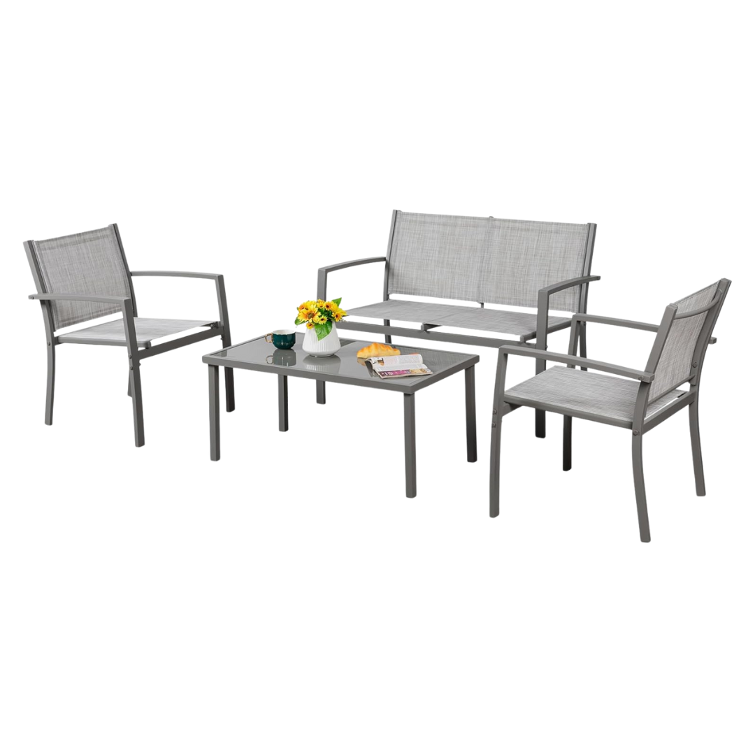 4-Piece Shintenchi Textile Fabric Patio Conversation Set