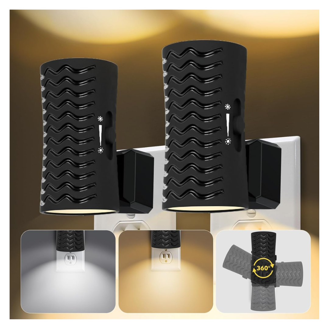 2-Pack 360º Rotatable Plug In Night Light With Sensor