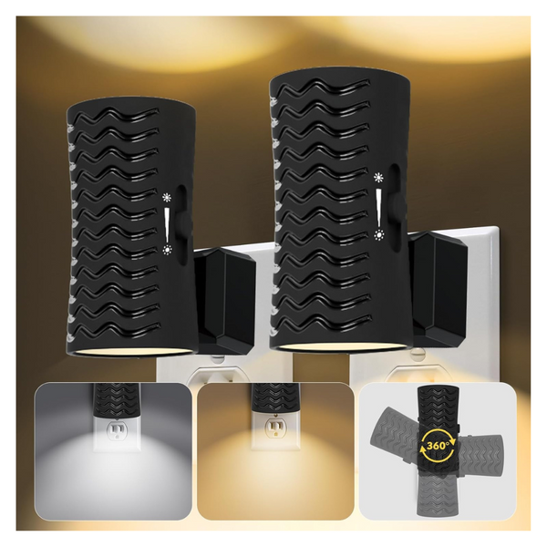 2-Pack 360º Rotatable Plug In Night Light With Sensor