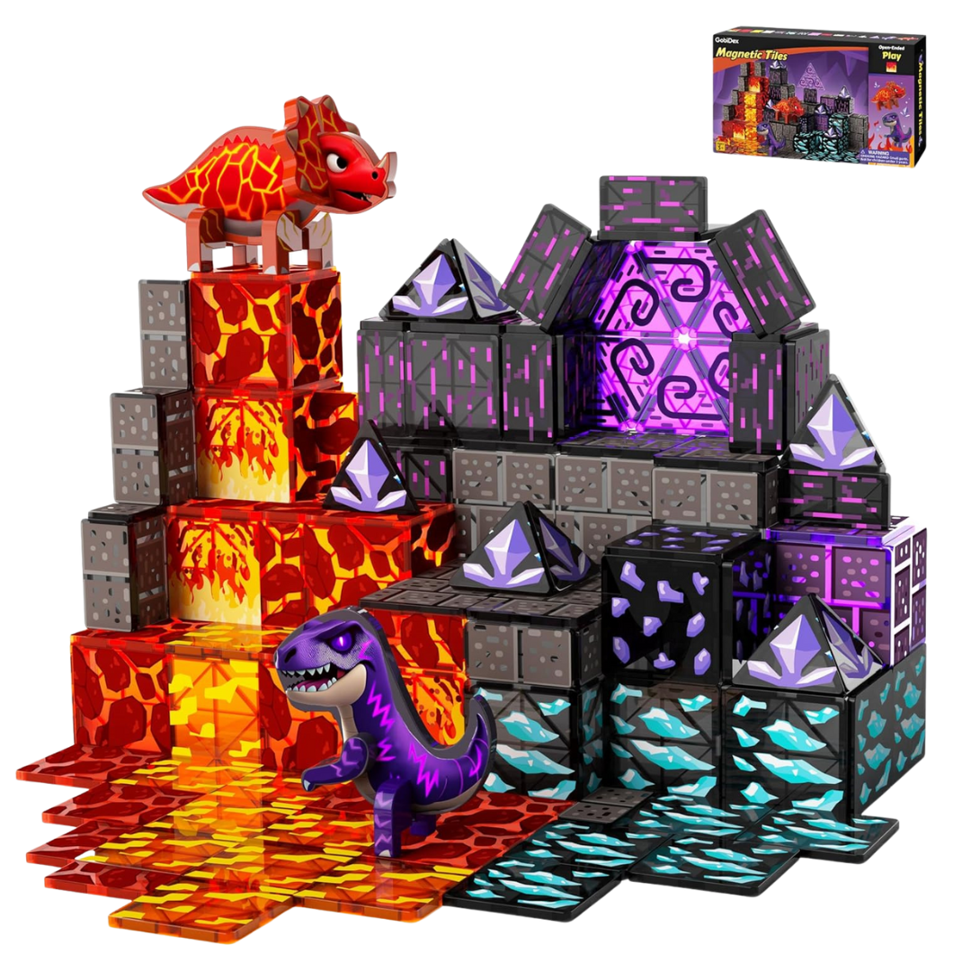Dinosaur Toys Magnetic Tiles Lava Cave Dinosaur World Set