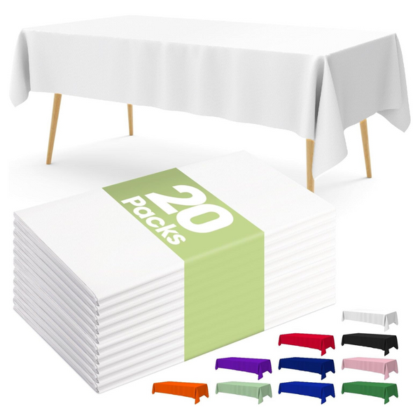 20-Pack 54"x108" Disposable Plastic Tablecloths (White)