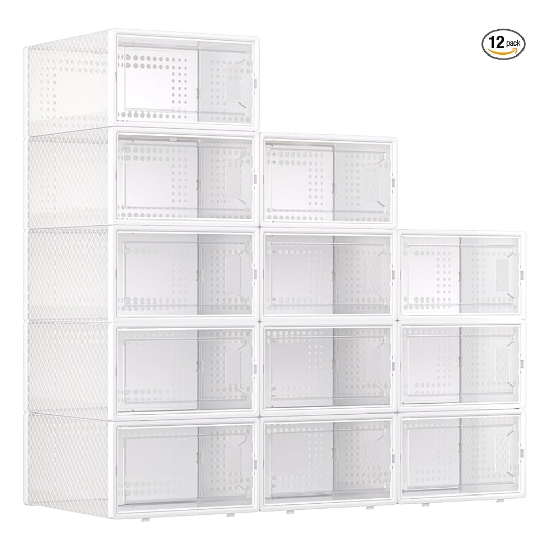12-Pack X-Large Plastic Clear Shoe Storage Boxes