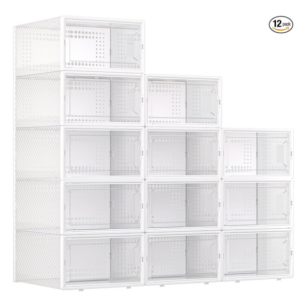12-Pack X-Large Plastic Clear Shoe Storage Boxes