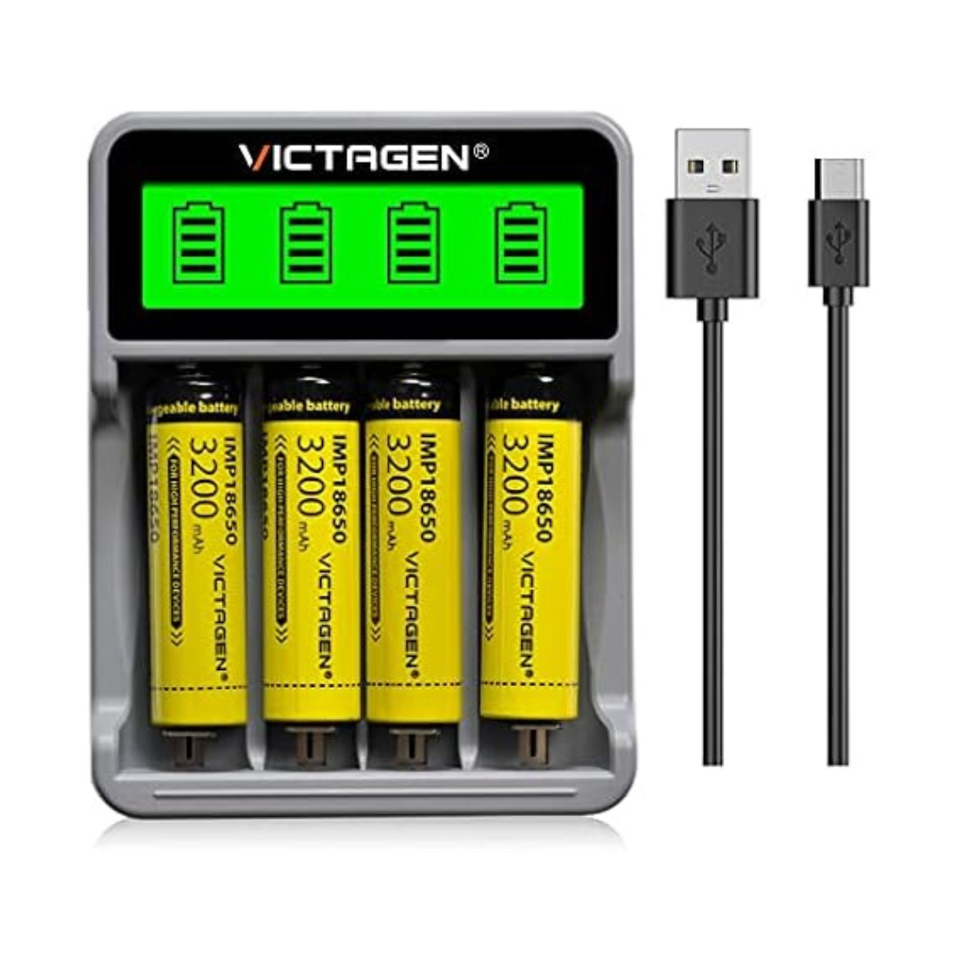 Victagen 18650 Battery 3.7V Universal Smart Chargers Combo