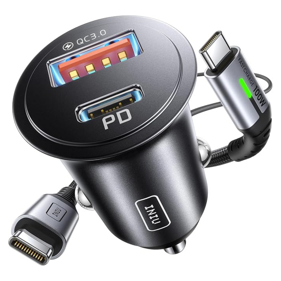 Iniu 60W 12V Cigarette Lighter USB Car Charger with 1m 100W USB-C Cable